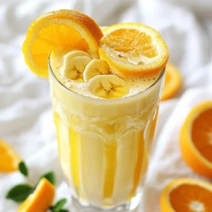 Fresh orange juice adds a bright and tangy flavor to your drink. I recommend using sweet, ripe oranges. Choose juicy varieties like Valencia or Navel. You will need 2 cups. Squeeze them just before making your drink for the best taste. Creamy coconut milk brings a rich texture to your Orange Julius Martini. It balances the citrus and adds a tropical twist. Use full-fat coconut milk for creaminess. You will need 1 cup. If you want a lighter version, you can use light coconut milk. A frozen banana adds sweetness and a smooth texture. Peel and chop it before freezing. It helps to chill your drink without watering it down. Use 1 banana for this recipe. It makes the drink thick and creamy, just like a smoothie. {{ingredient_image_2}} First, gather all your ingredients. You need: - 2 cups fresh orange juice - 1 cup creamy coconut milk - 1 frozen banana, peeled and chopped - 1 tablespoon honey or agave syrup (to taste) - 1/2 teaspoon pure vanilla extract - 1 cup ice cubes - Fresh orange slices and mint leaves for garnish Make sure the orange juice is fresh. The taste really shines with fresh juice. Peel and chop the banana ahead of time. This step saves time during blending. Now, add the orange juice, coconut milk, banana, honey, and vanilla extract to a blender. Blend on high speed. You want a smooth and creamy texture. If it&rsquo;s too thick, add a splash of coconut milk. This will lighten it up. Next, toss in the ice cubes. Blend again until the ice is crushed. Your drink should be cold and refreshing. After blending, taste your mixture. If you want it sweeter, add more honey or agave. Blend again to mix well. Pour your smoothie into chilled glasses. This keeps your drink frosty. Use tall, clear glasses to show off the bright color. For a lovely touch, garnish with orange slices and mint leaves. This adds a nice pop of color and aroma to your drink. Enjoy this refreshing treat! To get the best texture for your Orange Julius Martini, blend well. Start with fresh orange juice and creamy coconut milk; they create a smooth base. If it&rsquo;s too thick, add a splash of coconut milk. Blend again until it&rsquo;s silky. The frozen banana helps thicken, so don&rsquo;t skip it. The ice should be finely crushed for a refreshing feel. Taste is key! After blending, always taste your drink. If it&rsquo;s not sweet enough, add more honey or agave syrup. Blend again to mix. This keeps the smoothie smooth. Remember, sweetness can vary by fruit. Fresh oranges can be tart, so adjust as needed. You want a pleasant balance, not overpowering sweetness. Make your Orange Julius Martini pop! Use tall, clear glasses to show off the bright color. This drink looks as good as it tastes. For garnish, add fresh orange slices and mint leaves. They add color and a lovely aroma. Serve right away for the best taste. Enjoy the smiles it brings! Pro Tips Use Fresh Ingredients: The fresher your oranges, the more vibrant and flavorful your smoothie will be. Look for oranges that are firm and heavy for their size. Chill Your Glasses: For an extra touch of refreshment, chill your glasses in the freezer for about 10 minutes before serving the smoothie. Experiment with Flavors: Feel free to add other fruits like mango or pineapple to enhance the flavor profile of your smoothie. Adjust Sweetness: Taste your smoothie before serving and adjust the sweetness by adding more honey or agave syrup as needed for your preference. {{image_4}} You can turn your Orange Julius into a fun cocktail. Just add a splash of vodka or rum. This gives a nice kick to the smoothie. If you want a lighter drink, use less alcohol. Mix well after adding. Pour it in a glass and enjoy! Feel free to mix in other fruits for a twist. You can add mango, strawberries, or pineapple. These fruits blend well with orange juice. Just keep the same amount as the banana. This keeps the drink creamy. Experiment with your favorite fruits to find new flavors! If you want a different kind of sweetness, try using maple syrup or stevia. Both give a nice taste without adding too many calories. Adjust the amount based on your preference. Taste as you go to find your perfect balance. To store your Orange Julius Martini leftovers, pour the smoothie into a clean, airtight container. Make sure to seal it tightly to keep air out. You can store it in the fridge for up to 24 hours. The flavor will stay fresh, but it may separate a bit. Just give it a good shake before drinking. If you want to save your smoothie for later, freezing is a great option. Pour the leftover smoothie into ice cube trays or freezer-safe bags. This way, you can enjoy a quick treat later on. When you're ready to enjoy it, blend the frozen cubes with a splash of coconut milk. This will bring back that creamy texture. To keep your Orange Julius Martini fresh, always use fresh ingredients. Fresh orange juice tastes best and keeps the flavor bright. If you plan to make a batch ahead of time, only blend what you need. This helps avoid separation and keeps the drink frosty. Make sure to garnish with fresh orange slices and mint just before serving for the best look and taste. The Orange Julius Martini comes from a classic drink called Orange Julius. This drink started in the 1920s in California. A man named Julius created a refreshing orange drink. It became popular, and soon, many people loved it. The Martini version adds a fun twist with a touch of alcohol. It balances the sweet taste of oranges with a creamy texture. You can enjoy this drink at parties or just at home. Yes, you can make a vegan Orange Julius Martini! The key is to choose plant-based milk. Use almond milk or oat milk instead of coconut milk. For sweetening, use agave syrup, which is vegan-friendly. This way, you still get the creamy texture without any dairy. It keeps the drink delicious and refreshing for everyone. To make a lower-calorie Orange Julius Martini, swap out some ingredients. Use low-calorie sweeteners instead of honey. You can also reduce the amount of coconut milk. Adding more ice can help keep it cold and refreshing. By making these simple changes, you can enjoy a lighter drink without losing flavor. This blog post covered how to make a delicious Orange Julius Martini. We looked at key ingredients like fresh orange juice, creamy coconut milk, and frozen banana. I shared steps for preparing and blending your drink. Tips on texture, sweetness, and presentation will help you impress anyone. You can customize your martini with fun variations and storage tips for leftovers. Try this tasty drink at your next get-together. Enjoy the refreshing taste!