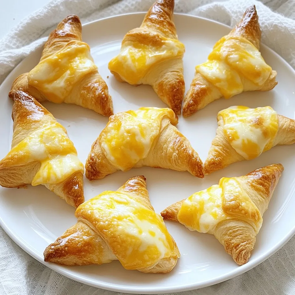 To make Cheesy Witch Hat Crescents, gather these key items: - 1 can of crescent roll dough - 1 cup shredded mozzarella cheese - 1/2 cup shredded cheddar cheese - 1/4 cup cream cheese, softened - 1/2 teaspoon garlic powder - 1/2 teaspoon dried oregano - 1/4 teaspoon freshly ground black pepper - 1 egg, beaten (for egg wash) - Cooking spray or parchment paper (for the baking sheet) You can customize your crescents with these fun extras: - Crumbled feta cheese for a tangy twist - Cooked chopped spinach for added greens - Diced jalapeños for a spicy kick Having the right tools makes cooking easier. Here’s what you need: - Mixing bowl for combining the cheese - Baking sheet for baking the rolls - Pastry brush for applying the egg wash - Measuring spoons for precise amounts - Parchment paper or cooking spray to prevent sticking These ingredients and tools set you up for success. Enjoy making these fun and tasty treats! {{ingredient_image_2}} Start by preheating your oven to 375°F (190°C). This is a key step. Next, grab a baking sheet. Lightly spray it with cooking spray or line it with parchment paper. This will help your crescents not stick. In a medium bowl, mix together the cheeses. Add 1 cup of shredded mozzarella and 1/2 cup of shredded cheddar. Then, add 1/4 cup of softened cream cheese. This makes the filling creamy and rich. Next, sprinkle in 1/2 teaspoon of garlic powder, 1/2 teaspoon of dried oregano, and 1/4 teaspoon of black pepper. Stir it all together until smooth and well combined. Carefully unroll the crescent roll dough. You will see it is divided into triangles. Place a generous tablespoon of cheese filling at the wide end of each triangle. Now, roll the dough over the filling, starting from the wide end. Roll it toward the pointy end. Pinch the edges to seal in that cheesy goodness. Shape the tip slightly to look like a witch hat. Place the rolled crescent rolls on your prepared baking sheet. Take a pastry brush and coat the tops with the beaten egg. This will give them a shiny, golden finish. Bake them in the oven for 10 to 12 minutes. Look for a nice puff and golden color. Once baked, take them out and let them cool for a few minutes. This will help the cheese set before you enjoy them. To get a nice golden-brown finish, use an egg wash. After rolling your crescents, brush the tops with a beaten egg. This will help them shine and look appetizing. Bake them in a preheated oven at 375°F for 10 to 12 minutes. Keep an eye on them as they bake. Each oven is different, and you want them just right. Presentation is key for any treat. Arrange your witch hat crescents on a spooky platter. You might use a black plate or a pumpkin-themed dish. Add some fresh herbs like parsley or thyme around them. This makes your dish look like a mystical garden. You could also place mini plastic spiders or ghosts nearby for fun. One common mistake is not sealing the edges well. If the edges are not pinched tightly, the cheese might ooze out while baking. Another mistake is overbaking. If you leave them in too long, they can become hard. Always check on them during the last few minutes of baking. Lastly, don’t skip the egg wash. It makes a big difference in how they look! Pro Tips Use Fresh Herbs: Incorporating fresh herbs like basil or thyme can elevate the flavor of the cheese mixture and add a pop of color. Experiment with Cheeses: Feel free to mix different types of cheese, such as pepper jack for a spicy kick or gouda for a smoky flavor. Perfect Your Hat Shape: To create a more defined witch hat shape, pinch the tips of the crescents a bit more as you roll them up. Serve with Dipping Sauces: A side of marinara or ranch dressing makes a great accompaniment for these cheesy bites and enhances the overall experience. {{image_4}} You can switch up the cheeses in your Cheesy Witch Hat Crescents. Instead of mozzarella and cheddar, try using gouda or pepper jack. These cheeses melt well and add great flavor. You might even mix in some feta for a tangy twist. Experiment to find your favorite combo! Want to make these crescents even more fun? Add extra fillings! You can include cooked bacon bits for a savory bite. Diced jalapeños will give them a spicy kick. You could also mix in some sautéed spinach for a veggie boost. Just remember to keep the filling balanced and not too wet. Seasonings can change the taste a lot! You can use Italian seasoning in place of oregano. Try adding some smoked paprika for a smoky flavor. For a touch of sweetness, consider a pinch of sugar. Don’t be afraid to play around with spices to make it your own! After you enjoy your cheesy witch hat crescents, store any leftovers. Place them in an airtight container. They stay fresh for up to three days in the fridge. If you want to keep them longer, freezing is a great option. To reheat, preheat your oven to 350°F (175°C). Arrange the crescents on a baking sheet. Bake for about 10 minutes. This warms them up and keeps them crispy. You can also use the microwave for quick reheating. Just heat them for 20-30 seconds, but they may get soft. For freezing, wrap each crescent tightly in plastic wrap. Then, place them in a freezer bag. They can stay in the freezer for up to two months. When you’re ready to eat them, thaw them in the fridge overnight. Reheat as described above for the best results. Yes, you can make your own crescent dough. Use simple ingredients like flour, butter, and yeast. Homemade dough can give you a fresher taste. Just roll it out into triangles like store-bought dough. You can serve these crescents with a few fun dips. Some great choices are marinara sauce or ranch dressing. A side of fresh veggies also adds color to your plate. Kids love to dip! To make these crescents more kid-friendly, try using milder cheeses. Mozzarella is a great choice. You can also let kids help with rolling and filling the dough. They will love making their own witch hats. Yes, you can prepare the crescents ahead of time. Assemble them and place them on the baking sheet. Cover with plastic wrap and store in the fridge for up to 24 hours. Just bake them right before serving for the best taste. We covered all you need for making Cheesy Witch Hat Crescents. You learned which ingredients are key and how to create a fun dish. I shared tips for baking, storing, and presenting your treats. Feel free to explore variations to suit your taste. With a little practice, you will impress guests and delight kids. Enjoy your spooky baking and have fun!