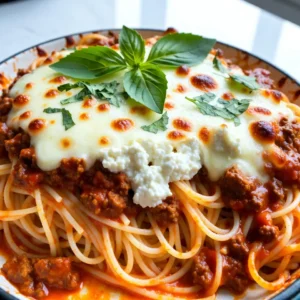 - 12 oz spaghetti - 1 lb ground beef - 1 small onion, finely diced - 2 cloves garlic, minced - 1 can (15 oz) tomato sauce - 1 can (14.5 oz) diced tomatoes (with juices) - 2 cups ricotta cheese - 2 cups shredded mozzarella cheese (divided) - 1/2 cup grated Parmesan cheese (divided) - 1 tablespoon Italian seasoning - 1 teaspoon red pepper flakes (optional for heat) - Salt and freshly ground black pepper to taste - Fresh basil leaves for garnish When I choose ingredients, I look for fresh and high-quality items. For the ground beef, I prefer lean cuts. This keeps the dish rich without being too greasy. For the cheeses, look for whole milk ricotta and fresh mozzarella. They give the best taste. Always pick ripe tomatoes for the sauce. They add depth to the flavor. Fresh garlic and onions make a big difference too. If you want to switch things up, try turkey or chicken instead of beef. For a vegetarian option, use mushrooms or lentils. You can swap ricotta for cottage cheese for a lighter touch. If you like more spice, add more red pepper flakes or some diced jalape&ntilde;os. Lastly, use any cheese you like for the topping. Cheddar or gouda work well too. {{ingredient_image_2}} Start by preheating your oven to 350&deg;F (175&deg;C). This step is key for even baking. Next, boil a large pot of salted water. Add 12 ounces of spaghetti and cook it according to the package instructions until al dente. Once cooked, drain the spaghetti and set it aside. In a large skillet, heat some oil over medium heat. Add 1 pound of ground beef. Cook until it turns brown, using a wooden spoon to break it apart. When the beef is nearly done, add 1 finely diced onion and 2 minced garlic cloves. Saut&eacute; until the onion becomes soft and clear. In a separate bowl, mix 2 cups of ricotta cheese with half of the 2 cups of shredded mozzarella and half of the 1/2 cup of grated Parmesan cheese. Stir until the mixture is smooth and creamy. This cheesy blend adds richness to the dish. Lightly grease a 9x13 inch baking dish. Begin layering your dish: start with half of the cooked spaghetti, followed by half of the meat sauce. Then, spread half of the ricotta mixture on top. Repeat these layers with the remaining spaghetti, meat sauce, and ricotta mixture. Top it off with the rest of the mozzarella and Parmesan. Cover the baking dish with aluminum foil and place it in the oven. Bake for 25 minutes. After that, remove the foil and bake for another 15 minutes. This helps the cheese become golden and bubbly. Once done, let the dish cool for 10 minutes. This resting time makes it easier to slice and serve. Garnish with fresh basil leaves for a nice touch. To get the best flavor from your Million Dollar Baked Spaghetti, use fresh ingredients. Fresh garlic and onion add great taste. Choose ripe tomatoes for the sauce. If you want a kick, add red pepper flakes, but keep it light for kids. Let the meat sauce simmer for at least five minutes. This helps all the flavors blend. Use a large pot for the spaghetti. This gives it room to cook evenly. Always salt the water before adding the spaghetti. This adds flavor to the noodles. When browning the beef, break it into small pieces. This helps it cook evenly and get nice color. For the cheese layer, mix the ricotta well with mozzarella and Parmesan. This makes it creamy and smooth. If your spaghetti is too dry after baking, it may need more sauce. Always check the sauce before layering. If the cheese does not brown, you can broil it for a minute. Just watch it closely to avoid burning. If the dish is too salty, add a little sugar to balance it out. Lastly, if it seems too thick, add a splash of milk or cream to smooth it out. Pro Tips Use Fresh Ingredients: Whenever possible, opt for fresh herbs and quality meats to enhance the flavor of your baked spaghetti. Fresh ingredients make a noticeable difference! Don&rsquo;t Overcook the Pasta: Cook the spaghetti just until al dente, as it will continue to cook while baking. This prevents it from becoming mushy in the final dish. Layer for Flavor: Ensure that you evenly distribute the layers of meat sauce and ricotta mixture. This will help each bite contain a balanced flavor and texture. Let It Rest: Allow the baked spaghetti to cool for about 10 minutes before serving. This helps the layers set, making it easier to slice and serve. {{image_4}} To make a vegetarian version, swap the ground beef for a mix of veggies. Use mushrooms, zucchini, and bell peppers. Saut&eacute; them in the pan until soft. Add them to the sauce just as you would with meat. Trust me, the flavors will still shine through. If you like heat, add red pepper flakes to the meat sauce. You can also mix in chopped jalape&ntilde;os or sliced pepperoncini. For an extra kick, try a dash of hot sauce in the ricotta. This spicy twist will make your baked spaghetti stand out. Change up the cheese for new tastes. Instead of ricotta, try cottage cheese for a lighter feel. A mix of cheddar and Monterey Jack can give a fun twist. For a more robust flavor, consider using feta or goat cheese. Each option will give the dish a unique flavor. To keep your Million Dollar Baked Spaghetti fresh, let it cool first. Place it in an airtight container. Make sure to cover it well to avoid air exposure. This will prevent drying out and keep flavors intact. Store it in the fridge for up to four days. If you want to enjoy it later, freezing is a great option. Reheating baked spaghetti can be simple. The best way is to use the oven. Preheat the oven to 350&deg;F (175&deg;C). Place the spaghetti in an oven-safe dish. Add a splash of water or sauce to keep it moist. Cover it with foil to prevent burning. Bake for about 20 minutes or until heated through. You can also use the microwave if you're in a hurry. Heat it in short bursts, stirring in between, until warm. If you want to freeze your baked spaghetti, make sure it&rsquo;s completely cool first. Cut it into portions for easy thawing. Use freezer-safe containers or bags. Label them with the date and name. It can stay in the freezer for up to three months. To thaw, move it to the fridge overnight. For a quicker option, you can use the microwave on defrost setting. Once thawed, reheat as mentioned above for the best taste. You can serve a simple side salad with fresh greens. Garlic bread is also great for dipping. A light vinaigrette will add a nice touch to the salad. You can even add some roasted vegetables for more flavor. These sides make the meal more complete and enjoyable. Yes, you can make this dish ahead of time. Prepare it up to the baking step. Cover it well and store it in the fridge. When you're ready to bake, just pop it in the oven. You might need to add a few extra minutes to the baking time. To reheat baked spaghetti, place a slice in a microwave-safe dish. Add a splash of water to keep it moist. Cover it with a damp paper towel. Heat in the microwave for 1-2 minutes. Alternatively, you can use the oven. Cover the dish with foil and heat at 350&deg;F for about 15-20 minutes. Million Dollar Baked Spaghetti lasts about 3-4 days in the fridge. Make sure to store it in an airtight container. If you see any signs of spoilage, it's best to throw it away. Enjoy your leftovers while they are still fresh! This post covered how to make Million Dollar Baked Spaghetti. We explored ingredient choices, step-by-step instructions, and tips for best flavor. You learned about different variations to suit your taste and how to store leftovers. Remember, cooking is fun and allows you to be creative. Enjoy making this dish your own, and share it with others. You might just find a new favorite closely held secret.