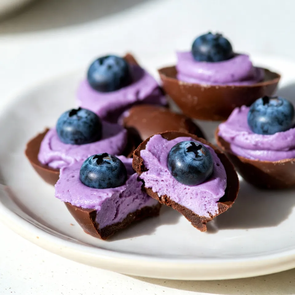 To make Blueberry Buttercream Chocolates, you need a few key ingredients. Each one plays a part in creating that sweet, creamy treat. Here’s what you’ll need: - 1 cup dark chocolate (70% cacao), finely chopped - 1/2 cup unsalted butter, softened to room temperature - 1 cup powdered sugar, sifted - 1/4 cup fresh blueberries, mashed into a puree - 1 teaspoon pure vanilla extract - Pinch of sea salt - Extra fresh blueberries for garnishing These ingredients blend well together to make a rich and fruity flavor. The dark chocolate gives a nice bittersweet taste that balances the sweetness of the buttercream. Fresh blueberries add a burst of flavor and color. Using high-quality chocolate and fresh berries makes a big difference in taste. Each ingredient is important for the best result. Enjoy the process of mixing and tasting! {{ingredient_image_2}} Start by greasing your chocolate molds. Use a non-stick spray or a bit of vegetable oil. This helps when you want to remove the chocolates later. Set the molds aside as you move to the next step. In a microwave-safe bowl, add the finely chopped dark chocolate. Heat it for 30 seconds, then stir. Repeat until the chocolate is smooth. Be careful not to overheat it; this can cause burning. Use a small edible brush or a teaspoon to coat the inside of the molds. Ensure you cover all the surfaces evenly with melted chocolate. After coating, place the molds in the fridge for about 15 minutes to set. In a mixing bowl, beat the softened butter with an electric mixer. Mix until it is creamy and light. Gradually add the sifted powdered sugar, mixing until it becomes fluffy and well combined. Take the molds from the fridge. Spoon or pipe the blueberry buttercream into each chocolate shell. Fill them to the top for a delightful surprise inside. If your leftover melted chocolate has thickened, gently reheat it. Carefully pour or spoon this chocolate over the buttercream in each mold. Use a spatula to smooth out any excess on top. Place the filled molds back into the refrigerator. Chill them for 30 minutes. This step ensures the chocolates set completely and the fillings are secure. Once set, gently pop the chocolates out of their molds. If they stick, apply gentle pressure from the bottom. This will help release them without breaking. To make them even prettier, top each chocolate with a fresh blueberry. Arrange them on a decorative platter to show off your delicious work. Enjoy sharing these treats with friends or family! To melt chocolate well, use a microwave-safe bowl. Chop the chocolate finely for even melting. Heat it in short bursts of 30 seconds, stirring in between. This method helps avoid burning. If you notice steam or a thick texture, stop heating. Let it sit. The heat will finish melting the chocolate. For smooth buttercream, start with softened butter. Use an electric mixer to beat it until creamy. Gradually add sifted powdered sugar. Mixing slowly at first helps prevent a sugar cloud. If your buttercream is too thick, add a splash of milk. This makes it easier to pipe into molds. You can enhance the flavor with fresh ingredients. Use ripe blueberries for a bright taste. Adding a pinch of sea salt balances the sweetness. A few drops of lemon juice can also brighten the flavor. Experiment with other extracts, like almond or citrus, for unique twists. Avoid overheating chocolate; it can seize and become grainy. Make sure to coat molds evenly. If buttercream feels too thin, add more powdered sugar. If it’s too thick, add milk. Always chill chocolates long enough to set. This prevents messy unmolding and keeps the shape intact. Pro Tips Use Quality Chocolate: Opt for high-quality dark chocolate for better flavor and texture. The richer the chocolate, the more luxurious your chocolates will taste. Chill Between Steps: Make sure to chill the chocolate molds after coating and filling. This helps set the layers properly and prevents any mixing of ingredients. Fresh Blueberries: Always use fresh blueberries for the best flavor and vibrant color. Frozen blueberries may release excess moisture, affecting the buttercream consistency. Experiment with Flavors: Feel free to customize the buttercream by adding other fruit purees or flavor extracts to create your unique chocolate treats. {{image_4}} You can change the dark chocolate for other types. Milk chocolate adds sweetness. White chocolate gives a creamy taste. Each type creates a different flavor with the blueberry buttercream. Try using a mix of chocolates for a layered taste. Want to switch up the flavor? Add lemon zest for a zesty kick. A dash of almond extract brings a nutty note. You can also mix in some mint or lavender for a fresh twist. Each addition makes your chocolates unique and fun. To make this recipe vegan, swap the butter with coconut oil or vegan butter. Use dark chocolate that is dairy-free. This way, you keep the delicious taste while being kind to all diets. Your friends will love these chocolates, no matter their food choices. To keep your blueberry buttercream chocolates fresh, store them in an airtight container. Place a layer of parchment paper between layers to avoid sticking. Keep the container in a cool, dry place. Avoid direct sunlight or heat sources. This method ensures the chocolates maintain their shape and flavor. Homemade blueberry buttercream chocolates can last about two weeks. For the best taste, enjoy them within the first week. After that, the flavor may fade. If you want to store them longer, place them in the fridge. Just know, chilled chocolates can lose their smooth texture. Allow them to warm slightly before eating. When gifting these chocolates, presentation is key. Use decorative boxes or clear bags tied with ribbons. Add a personal touch by including a handwritten note. You can also arrange them on a beautiful platter. This makes the chocolates look even more tempting and special for your loved ones. Homemade blueberry buttercream chocolates can last up to two weeks. Store them in an airtight container. Keep them in a cool, dry place to ensure they stay fresh. Yes, you can use frozen blueberries. Thaw them and mash them into a puree. Make sure to drain any excess liquid before mixing them into the buttercream. I recommend using dark chocolate with at least 70% cacao. This chocolate has a rich flavor that pairs well with the sweet blueberry buttercream. It also helps create a nice shell for your chocolates. Absolutely! You can switch up the flavors. Try raspberry, strawberry, or lemon for a fun twist. Just follow the same buttercream steps, and adjust the fruit puree accordingly. If your chocolate won't set, it might be too warm or not mixed well. Ensure you melt the chocolate gently and cool it slightly before pouring into molds. If it’s still soft, chill it longer in the fridge. In this post, I shared how to make delicious blueberry buttercream chocolates. We covered the key ingredients, step-by-step instructions, and helpful tips. Remember, using high-quality chocolate and fresh blueberries makes a big difference. Try different flavors to keep it fun. With a few simple tricks, you can impress anyone with these treats. Enjoy making and sharing your chocolates!
