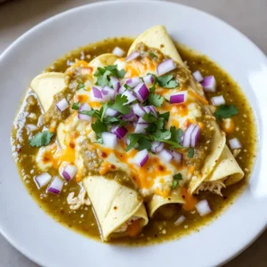 - 2 cups shredded cooked chicken - 1 cup cream cheese, softened - 1 cup shredded sharp cheddar cheese - 8 small corn tortillas - 1 cup green enchilada sauce - 1 cup canned black beans, rinsed - 1 cup corn kernels - 1 teaspoon garlic powder - 1 teaspoon ground cumin - 1/2 cup diced red onion - Fresh cilantro leaves - Sliced jalape&ntilde;os (optional) The main ingredients are the heart of the dish. I love using shredded cooked chicken from a rotisserie for quick prep. Cream cheese adds rich creaminess, while sharp cheddar gives a nice bite. The tortillas hold everything together, and the enchilada sauce ties it all up with flavor. Next, I add black beans and corn for extra texture and taste. Garlic powder and cumin bring warmth and depth. Finally, the diced red onion adds a little crunch. For garnishes, fresh cilantro brightens the dish. If you like spice, sliced jalape&ntilde;os make a great topping. These ingredients work together to create a cheesy, flavorful meal everyone will enjoy. {{ingredient_image_2}} First, grab a large bowl. Combine the shredded chicken, cream cheese, and cheddar cheese. Mix in the garlic powder and cumin for flavor. Then add the black beans and corn. Stir well until everything blends together nicely. You want a creamy, tasty filling for your enchiladas. Next, warm the tortillas. Use a dry skillet over medium heat for about 30 seconds on each side. This makes them soft and easy to roll. Take one warm tortilla and spoon some of your chicken mixture into the center. Roll it tightly and place it seam-side down in a greased baking dish. Do this for all tortillas. Once all tortillas are filled, pour the remaining green enchilada sauce over them. Sprinkle any leftover cheese and diced red onion on top. Cover the baking dish with aluminum foil to keep moisture in. Bake in the oven at 375&deg;F (190&deg;C) for 20 minutes. After that, remove the foil and bake for another 10-15 minutes. Look for melted cheese that is bubbly and golden brown. Let them cool for a few minutes before serving. Enjoy the cheesy goodness! To avoid tearing your tortillas, warm them first. Heat them in a dry skillet for about 30 seconds on each side. This makes the tortillas soft and easy to roll. If they are warm, they bend without breaking. For even baking and melting cheese, cover your dish with foil for the first part of baking. This keeps moisture in and helps the cheese melt nicely. Remove the foil in the last 10 to 15 minutes. This allows the cheese to get golden and bubbly. To enhance flavor, serve your cheesy chicken enchiladas with fresh sides. A dollop of sour cream or guacamole adds creaminess. You can also try serving with a side of Mexican rice or a fresh salad. For presentation, use a bright platter to showcase your enchiladas. Garnish with extra cilantro and a lime wedge on the side. This not only looks nice but adds a zesty kick. You can prep these enchiladas in advance. Fill and roll the tortillas, then place them in the baking dish. Cover and store them in the fridge for up to a day before baking. When ready to bake, just add extra time to the cooking. If they are cold, they will need a few more minutes in the oven. To reheat leftovers, use the oven for the best texture. Bake them at 350&deg;F (175&deg;C) until heated through. This keeps them moist and cheesy. Pro Tips Warm the Tortillas: Warming the corn tortillas before filling makes them more pliable and helps prevent them from tearing during the rolling process. Customize Your Fillings: Feel free to add other ingredients like diced bell peppers, spinach, or different types of cheese for a personalized twist on the classic recipe. Make Ahead: Assemble the enchiladas a day in advance and refrigerate them. When ready to bake, just pour the sauce and cheese on top and bake as directed. Garnish Creatively: Add toppings like avocado slices, sour cream, or pico de gallo for extra flavor and a beautiful presentation. {{image_4}} You can switch up the protein in these enchiladas. If you don&rsquo;t have chicken, try shredded beef or turkey. These meats add a different taste while keeping the dish hearty. For a vegetarian twist, use saut&eacute;ed mushrooms or jackfruit. Both options give a meaty feel. You can change the sauce from green to red. Red sauce brings a rich, bold taste. If you want a creamier dish, try using white sauce. As for cheese, feel free to mix it up! Use pepper jack for a spicy kick or mozzarella for a gooey texture. Add veggies to boost flavor and nutrition. Bell peppers, spinach, or zucchini work great. You can also sprinkle in spices like chili powder or smoked paprika. For a fun twist, add quinoa or lentils instead of rice. These changes create exciting new flavors while keeping it simple. To store your cheesy chicken enchiladas, let them cool first. Place the leftovers in an airtight container. You can keep them in the fridge for up to four days. This keeps them fresh and tasty. If you want to freeze enchiladas, wrap them tightly in plastic wrap. Then, place them in a freezer-safe bag. They can last for up to three months in the freezer. When you're ready to eat, thaw them in the fridge overnight. To reheat, use an oven for the best results. Set the oven to 350&deg;F (175&deg;C). Cover the enchiladas with foil to keep them moist. Bake for about 20 minutes. This helps avoid dry enchiladas. If you prefer the microwave, heat them in short bursts. Add a splash of water to keep them from drying out. You can use several alternatives for creaminess. Here are some options: - Greek yogurt - Sour cream - Silken tofu - Cashew cream These choices still provide that rich texture. Each option offers a unique flavor. For example, Greek yogurt adds a slight tang, while cashew cream brings a nutty depth. Yes, you can easily make these enchiladas vegetarian. Try these substitutions: - Replace chicken with cooked lentils or black beans. - Use additional veggies like bell peppers or zucchini. - Swap cream cheese with tofu or vegan cream cheese. These changes keep the dish hearty and flavorful without meat. Baking the enchiladas typically takes about 30 to 35 minutes. Preheat your oven to 375&deg;F (190&deg;C). Cover the dish with foil for the first 20 minutes. Then, uncover it to let the cheese get bubbly and golden. Yes, you can prepare these enchiladas in advance. Here&rsquo;s how: - Assemble the enchiladas and place them in the baking dish. - Cover tightly and store in the fridge for up to 24 hours. - When ready, bake as usual, adding a few extra minutes if cold. This method saves time and makes meal prep easy! In this blog post, we explored making delicious enchiladas with simple steps. You learned about the main ingredients and how to prepare them. We shared tips for perfecting your dish and suggested fun variations. Remember, you can customize your enchiladas to fit your taste. Store leftovers well to keep them fresh. Enjoy your cooking and the flavors that come with it!