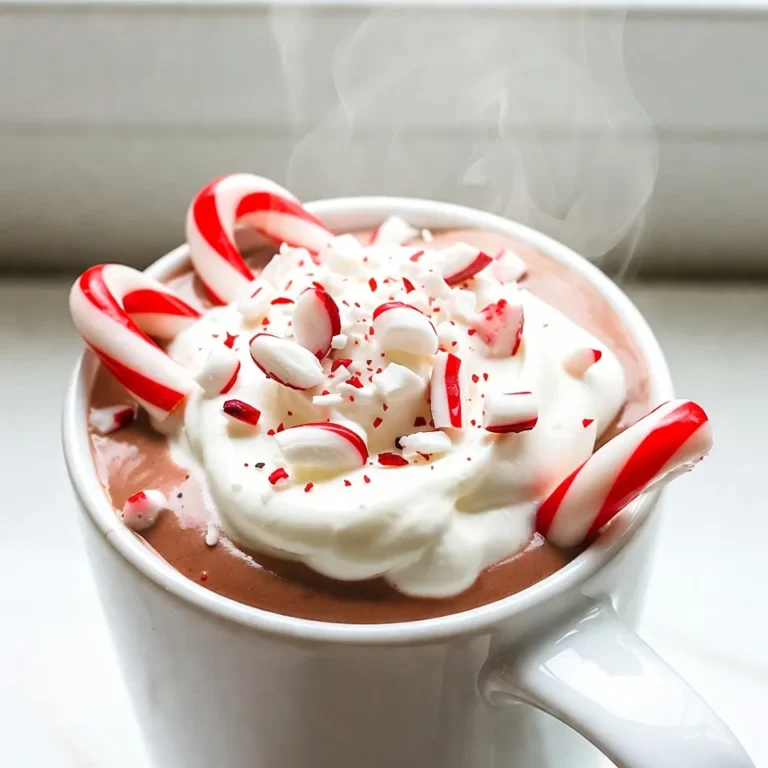 Here are the simple ingredients you need for your Crockpot Peppermint Hot Chocolate: - 4 cups of milk (dairy or dairy-free options) - 1 cup heavy cream or coconut cream - 1 cup semi-sweet or dark chocolate chips - 1/2 cup unsweetened cocoa powder - 1/2 cup granulated sugar - 1 teaspoon vanilla extract - 1/2 teaspoon peppermint extract - Whipped cream for topping - Crushed peppermint candies or candy canes for garnish Using these ingredients, you can create a rich and creamy hot chocolate. I love using almond milk for a lighter taste or coconut cream for a rich, smooth texture. The chocolate chips and cocoa powder work together to make it extra chocolatey. Adding vanilla and peppermint extracts brings in delightful flavors. You can also adjust the sweetness by adding more sugar if you prefer. The whipped cream and crushed candies make it look festive and taste amazing. This hot chocolate is perfect for sharing with family or friends on a chilly day. {{ingredient_image_2}} - Combine 4 cups of milk and 1 cup of heavy cream in the crockpot. - Add 1 cup of chocolate chips, 1/2 cup of cocoa powder, and 1/2 cup of sugar. - Whisk until all ingredients are mixed. No dry bits should remain. - Set your crockpot to low heat and cover it. - Stir the mixture every 30 minutes for 2 hours. This helps it heat evenly. - After 2 hours, remove the lid. Add 1 teaspoon of vanilla extract and 1/2 teaspoon of peppermint extract. - Stir until the mixture is smooth and creamy. - Taste and adjust the flavors if needed. Add more sugar or peppermint if you want. - Serve in mugs with whipped cream on top. - Finish with crushed peppermint candies or candy canes for a festive touch. - Use heavy cream and semi-sweet chocolate chips for a rich taste. - Adjust cocoa powder and sugar for your sweetness preference. Start with half a cup of sugar, then taste and add more if needed. - For a bolder taste, use more peppermint extract. - Try different holiday toppings like marshmallows or chocolate shavings. Each topping adds its own fun twist. - Stir every 30 minutes to prevent sticking. This keeps your hot chocolate smooth and creamy. - Consider using a liner for easy cleanup. Just lift it out when you’re done, and you’re all set! Pro Tips Use Quality Chocolate: The flavor of your hot chocolate largely depends on the quality of the chocolate used. Opt for high-quality chocolate chips or bars for the best taste. Adjust Sweetness: Taste your mixture before serving and adjust the sweetness to your preference. You can add more sugar or even a splash of sweetened condensed milk for extra richness. Add Spice: For a warm twist, consider adding a pinch of cinnamon or nutmeg to your hot chocolate mixture. It can enhance the flavor and make it even more comforting. Make It Ahead: This recipe is perfect for making ahead of time. Just store it in the refrigerator and reheat on the stove or in the microwave when you're ready to enjoy. {{image_4}} You can easily enjoy this hot chocolate without dairy. Use coconut milk and coconut cream for a rich taste. They create a creamy texture that feels indulgent. For a vegan option, swap in dairy-free chocolate chips. These will keep your drink sweet and chocolatey without any dairy. To take your hot chocolate to the next level, try adding a pinch of sea salt. This small addition helps balance the sweetness. You can also mix in flavored syrups. Caramel or hazelnut syrups add a unique twist. Each sip will surprise your taste buds and make it even more special. Make your hot chocolate a fun event! Create a peppermint hot chocolate bar. Set out toppings like whipped cream, crushed peppermint candies, and sprinkles. Guests can customize their drinks. Pair your hot chocolate with holiday cookies or desserts for a perfect match. These treats enhance the cozy vibe, making your gathering even more festive. Store leftover hot chocolate in an airtight container. It stays fresh in the fridge for up to 3 days. This way, you can enjoy a warm cup later without any fuss. To reheat, you can warm it on low heat in the crockpot. If you’re in a hurry, use the microwave. Just remember to stir well before serving again. This ensures every sip is smooth and creamy. You can freeze hot chocolate for up to a month. Use freezer-safe containers to prevent freezer burn. When you're ready to enjoy, thaw it in the fridge overnight. Reheat thoroughly before serving. This way, you can have a cozy treat anytime! Yes, you can! To make this hot chocolate on the stove, follow these steps: - In a large pot, combine milk and heavy cream over medium heat. - Add chocolate chips, cocoa powder, and sugar. - Whisk until smooth and warm, but do not boil. - Stir in vanilla and peppermint extracts. - Serve with whipped cream and crushed candies on top. This method saves time and gives you a creamy drink fast! You can easily change the sweetness to your taste. Here are some tips: - Start with the 1/2 cup of sugar in the recipe. - Taste your hot chocolate before serving. - If it needs more sweetness, add a tablespoon of sugar. - Stir well and taste again. - You can also use honey or maple syrup for a different flavor. Adjust until it’s just right for you! If you want to switch up the flavor, here are some ideas: - Use vanilla extract for a classic taste. - Try almond extract for a nutty twist. - You can also add a little cinnamon for warmth. - For a fun twist, use orange zest for a citrus kick. Feel free to get creative with your flavors! Absolutely! There are many great non-dairy choices. Here are some options: - Almond milk is light and nutty. - Oat milk is creamy and works well. - Coconut milk adds a tropical flavor. - Soy milk is thick and rich. Choose your favorite, and enjoy a tasty hot chocolate! You can make rich and creamy hot chocolate using the steps outlined. Start with the key ingredients, then mix and cook them to perfection. Don't forget to add your unique touches for flavor! You can even try dairy-free options or different toppings to suit your taste. Remember to store any leftovers properly, so you can enjoy this treat later. This recipe offers both comfort and fun, making it perfect for any cold day. Enjoy the warmth and joy it brings.