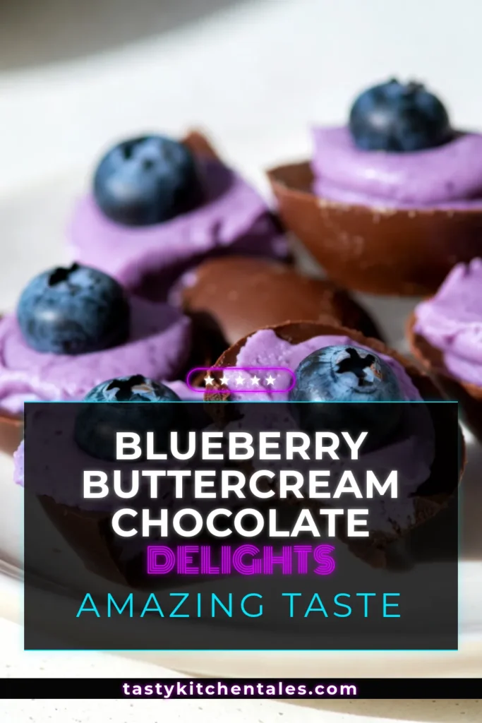 Indulge in these delicious blueberry buttercream chocolates, a perfect homemade chocolates recipe. With rich dark chocolate and creamy blueberry buttercream filling, these decadent treats will elevate your blueberry desserts game. Learn how to make these delightful dark chocolate blueberries with chocolate molds recipes for an irresistible sweet experience. Click to discover the full recipe and savor the flavor! #BlueberryDesserts #HomemadeChocolates #ChocolateMolds #SweetTreats