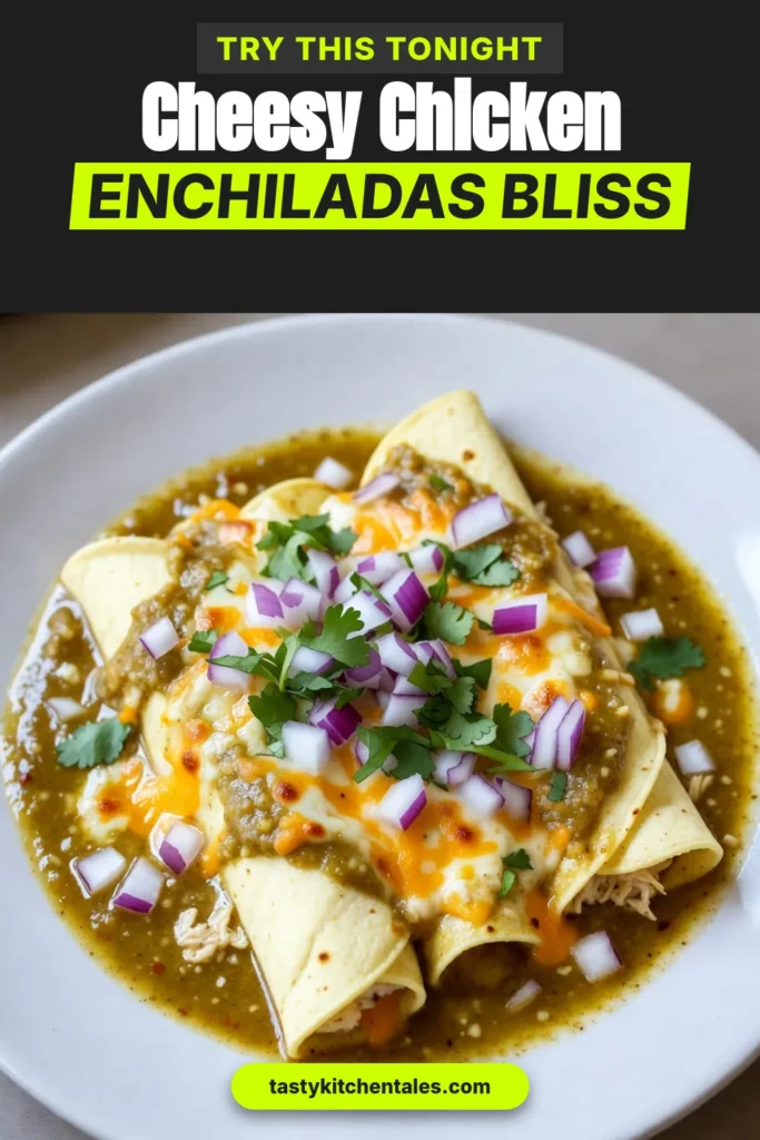 Savor the deliciousness of cheesy chicken enchiladas with this creamy chicken enchiladas recipe! Made easy with rotisserie chicken, this dish features warm corn tortillas filled with shredded chicken, cream cheese, and green enchilada sauce. Perfect for weeknight dinners, these easy chicken enchiladas are a crowd-pleaser. Try this green enchilada sauce recipe and elevate your meal! Save now for a tasty future dinner! #CheesyChickenEnchiladas #EasyChickenEnchiladas #EnchiladaRecipe #CookingAtHome