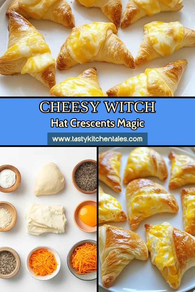 Looking for a fun Halloween appetizer idea? Try this Cheesy Crescent Roll Recipe featuring adorable witch hat-shaped snacks! These mozzarella and cheddar-filled delights are perfect festive party treats. Easy to make and sure to impress your guests, these witch hat foods will steal the show. Get ready to bake and serve up deliciousness! Save this recipe now and wow your friends this spooky season! #HalloweenAppetizers #CheesyCrescentRolls #WitchHatFood #FestiveTreats