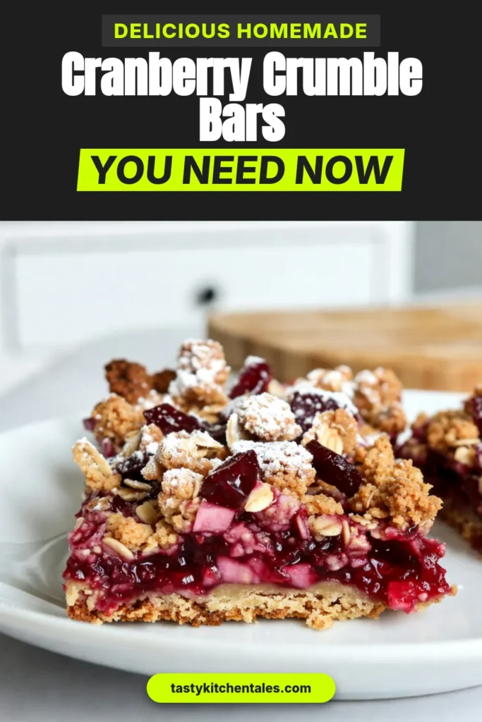 Discover the perfect easy cranberry dessert with this delicious cranberry crumble bars recipe! These oatmeal crumble bars combine tart cranberries with a buttery, crumbly topping for a mouthwatering treat. Ideal for any occasion, these cranberry dessert bars are homemade perfection that will impress friends and family. Try this easy recipe today and enjoy every bite! Don't forget to save for later! #CranberryCrumbleBars #EasyDessert #OatmealCrumbleBars #HomemadeCrumbleBars