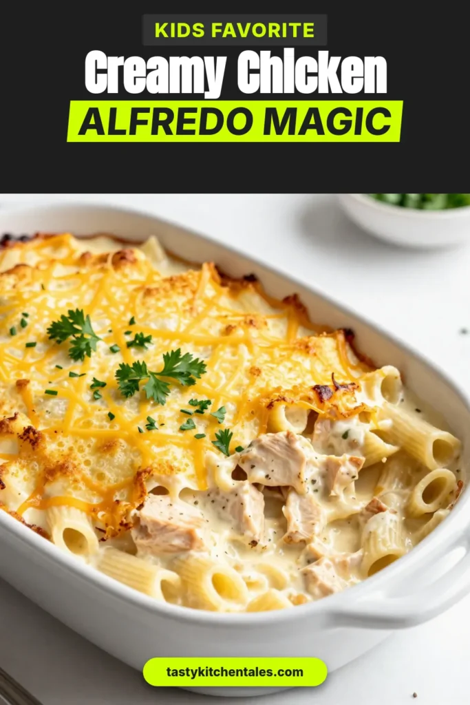 Indulge in this delicious Creamy Chicken Alfredo Bake that your family will love! This Easy Chicken Alfredo Bake features tender chicken and penne pasta coated in a rich Alfredo sauce, topped with melted cheese for a perfect crust. Try our Penne Pasta Alfredo Recipe for a comforting Italian Chicken Pasta Bake that’s simple to make and ready in just 40 minutes. Save this recipe for a satisfying meal tonight! #ChickenAlfredo #PastaBake #ItalianRecipes #EasyDinnerIdeas