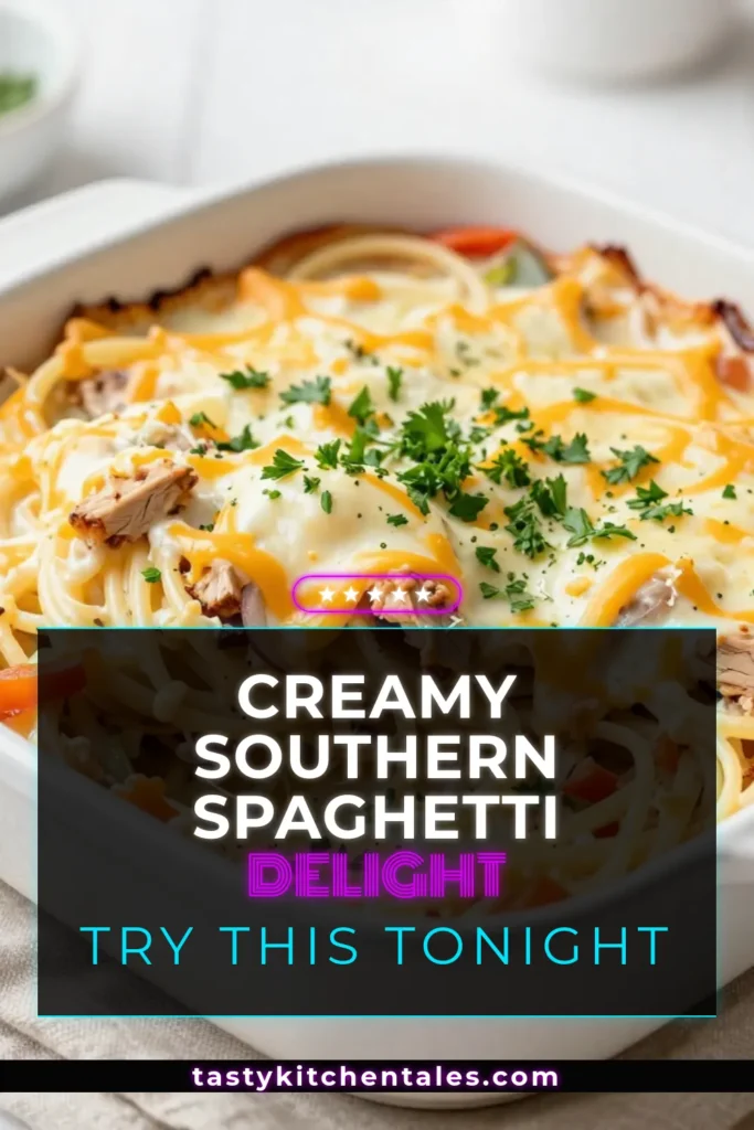 Indulge in this creamy spaghetti bake that combines comfort and flavor. This Southern baked spaghetti features ground chicken for a lighter twist and melts cheesy goodness throughout, making it a perfect cheesy spaghetti casserole for any family dinner. Discover this easy pasta bake recipe that promises to impress! Get the full recipe now, and don't forget to save your favorite comfort food! #CreamySpaghettiBake #SouthernBakedSpaghetti #CheesyCasserole #EasyPastaBake