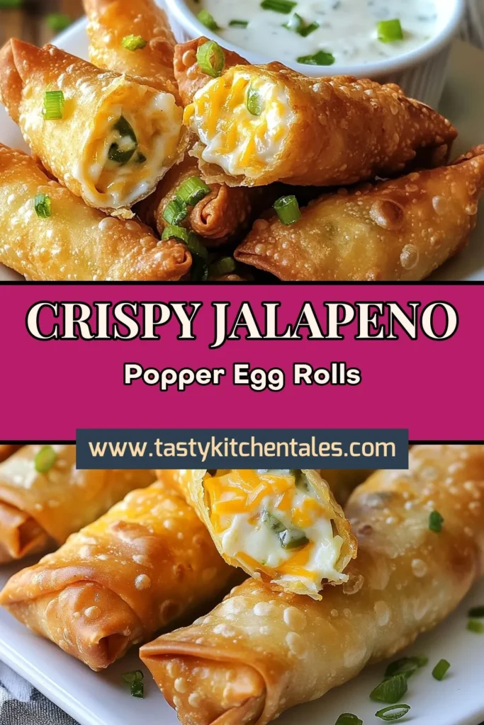Discover delicious mini jalapeño popper egg rolls that are perfect as jalapeño popper appetizers! These crispy fried jalapeño poppers are made with cream cheese for a rich and creamy filling wrapped in egg roll skins. Easy to make and packed with flavor, they are sure to impress at your next gathering. Don't miss out—save this recipe and treat your guests to these mouthwatering delights today! #JalapenoPoppers #EggRollRecipes #Appetizers #FriedFood