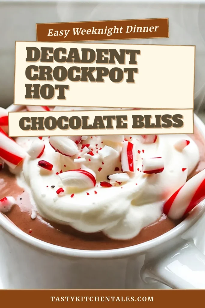 Cozy up with this delicious Crockpot Peppermint Hot Chocolate recipe that's perfect for the holidays! This easy hot chocolate crockpot treat combines creamy hot chocolate with a festive peppermint twist, making it the ultimate comfort drink. Just mix your ingredients, set the crockpot, and let the magic happen. Don’t forget the whipped cream and crushed candy canes on top! Save and share this festive hot chocolate recipe for a delightful winter treat! #CrockpotHotChocolate #PeppermintHotChocolate #EasyHotChocolateCrockpot #FestiveHotChocolateRecipe