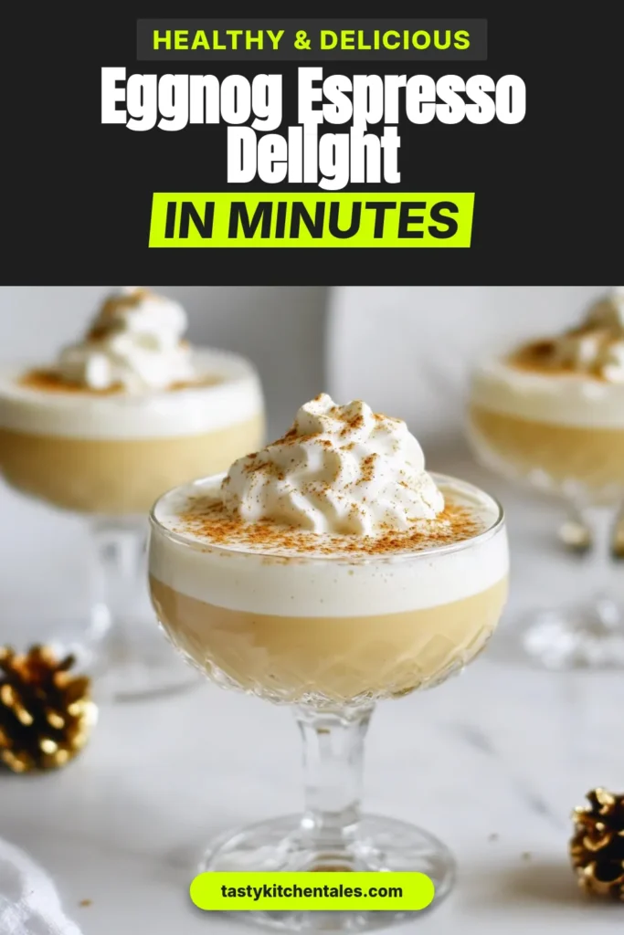 Indulge in the holiday spirit with this delightful Holiday Eggnog Espresso recipe! This festive coffee cocktail combines rich dairy-free eggnog with freshly brewed espresso for a unique espresso holiday drink. Topped with luxurious whipped coconut cream, it’s perfect for your next gathering. Try this easy dairy-free eggnog recipe and impress your guests! Save this recipe for your holiday celebrations today! #EggnogEspresso #DairyFreeEggnog #FestiveCocktail #HolidayDrinks