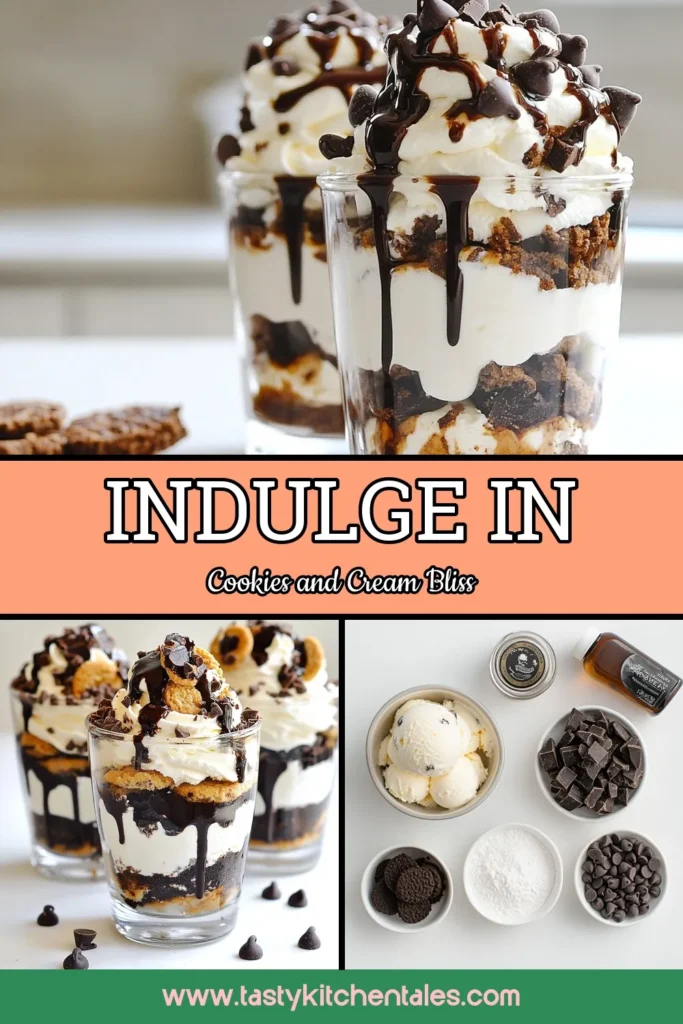 Indulge in the delightful taste of our Cookies and Cream Parfait! This no-bake cookies and cream dessert is the perfect easy parfaits recipe for any occasion. Layer creamy whipped cookies and cream ice cream with crushed chocolate sandwich cookies for a delicious chocolate sandwich cookies dessert. Prepare this quick dessert parfait recipe in just 20 minutes and impress your guests! Click to create your own! #CookiesAndCreamParfait #NoBakeDessert #EasyParfaits #DessertRecipe