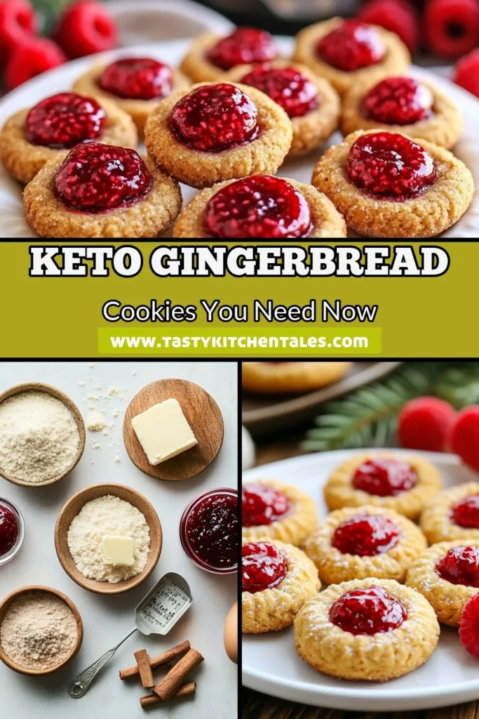 Delight in the festive season with these Keto Gingerbread Thumbprints! These keto thumbprint cookies are not only sugar-free gingerbread cookies but also a perfect choice for your keto holiday baking. Made with almond flour, this low-carb cookie recipe is simple and delicious. Treat yourself and your loved ones to these delightful almond flour thumbprint cookies filled with sugar-free jam. Save this recipe for a merry holiday treat! #KetoCookies #LowCarbBaking #KetoRecipes #HealthyTreats