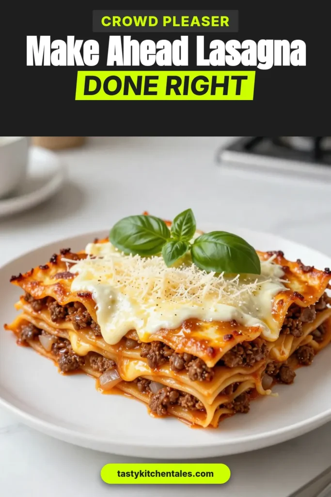 Looking for the ultimate homemade lasagna recipe? This make-ahead lasagna is perfect for busy days! Layered with a creamy ricotta mixture and a flavorful baked lasagna with meat sauce, it's an easy lasagna with ricotta that you'll want to prepare for family gatherings. Enjoy this comforting lasagna casserole recipe that can be prepped in advance. Save this recipe now for your next meal! #LasagnaRecipe #MakeAheadMeals #ItalianCooking #ComfortFood