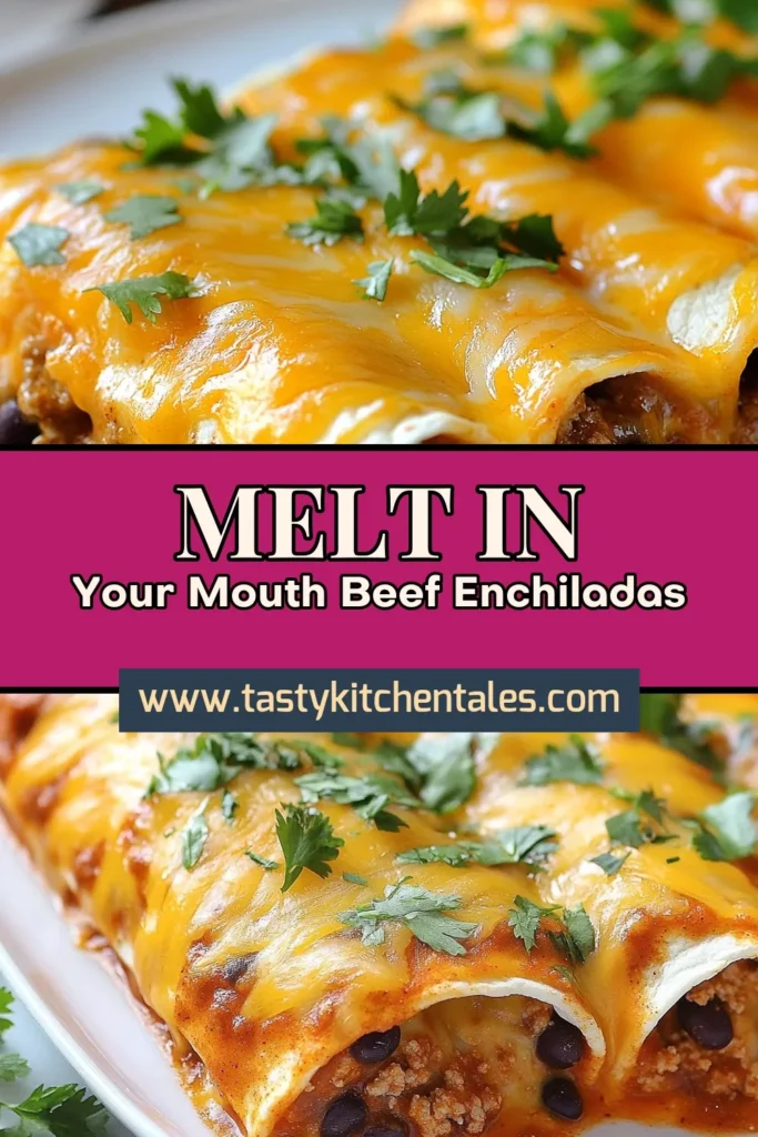 Whip up a delicious family meal with these cheesy ground beef enchiladas! This easy enchilada recipe features juicy ground beef, creamy cheese, and hearty black beans, delivering a satisfying ground beef dinner that everyone will love. Perfect for busy weeknights, these homemade beef enchiladas are sure to be a hit. Try this scrumptious dish tonight! Save it for later! #GroundBeefEnchiladas #EasyDinner #HomemadeEnchiladas #MexicanDelight