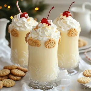 To make the Sugar Cookie Eggnog Cocktail, you'll need simple ingredients. Here&rsquo;s what you need: - 1 cup eggnog (store-bought or homemade) - 2 tablespoons vanilla syrup - 1/4 teaspoon ground cinnamon - 1/4 teaspoon ground nutmeg - 1/4 cup crushed sugar cookies (plus extra for garnish) - Whipped cream for topping - Maraschino cherries for garnish - Crushed ice These ingredients blend together to create a creamy, festive drink. The eggnog is rich and creamy, while the spices add warmth. Choosing the right eggnog is key. Some brands stand out for their flavor and quality. I recommend: - Silk for a dairy-free option. - Horizon Organic for a rich, creamy taste. - Edy's for a classic, sweet flavor. These brands offer great taste and texture. Always check for freshness when buying. When selecting crushed sugar cookies, look for these tips: - Use fresh cookies for the best flavor. - Choose a brand with a nice crunch. This adds texture to your drink. - Make your own by baking and crushing them for a personal touch. Crushed sugar cookies give a sweet finish to your cocktail. They also enhance the festive look. Enjoy experimenting with different brands and homemade options! {{ingredient_image_2}} First, grab a mixing bowl. Pour in 1 cup of eggnog. You can use store-bought or homemade. Next, add 2 tablespoons of vanilla syrup. Then, sprinkle in 1/4 teaspoon of ground cinnamon and 1/4 teaspoon of ground nutmeg. Stir well until the mixture is smooth. This blend creates a rich and creamy base for your drink. Now, let&rsquo;s make your glasses look special. Take your serving glasses and moisten the rims with a bit of eggnog. This helps the crushed cookies stick well. Next, dip the wet edges into crushed sugar cookies. Make sure to coat them generously. This adds a festive touch and a sweet crunch to each sip. Time to assemble your cocktail! Fill each glass with crushed ice. This keeps your drink cold and refreshing. Slowly pour the eggnog mixture over the ice. Fill each glass about three-quarters full. This allows the flavors to blend nicely. Next, add a generous dollop of whipped cream on top. This makes the drink feel rich and indulgent. Finally, sprinkle extra crushed sugar cookies on top. Add a maraschino cherry for color and fun. Serve these drinks right away to enjoy a festive treat! To make your Sugar Cookie Eggnog Cocktail even better, think about adding spices. Ground cinnamon and nutmeg are classic choices. They not only boost the flavor but also bring warmth to your drink. You could also try a pinch of ground ginger. This spice adds a nice zing. Experiment with different amounts. Just a little can change the whole drink. When you want to impress guests, presentation matters. Use festive glasses to serve your cocktails. Consider a tray decorated for the season. You can place holiday-themed coasters under each glass. Add a small dish of crushed sugar cookies nearby. This gives your guests a sweet treat to enjoy while they sip. Serve your drinks immediately for the best experience. If you want a twist on the garnish, try some fun alternatives. Crushed graham crackers can add a different taste and texture. You could also use crushed gingerbread cookies for a holiday vibe. For a fresh touch, consider using crushed peppermint candies. They add color and a refreshing bite. Choose what suits your taste and the occasion best. Pro Tips Chill Your Ingredients: Ensure that your eggnog and glasses are chilled beforehand. This will keep your mocktail refreshing and cool for longer. Customize Your Garnish: Feel free to get creative with garnishes. Try adding crushed peppermint or a sprinkle of cocoa for a different flavor twist. Make It Ahead: You can prepare the eggnog mixture in advance and store it in the refrigerator until you're ready to serve, making party prep easier. Experiment with Flavors: Consider adding a splash of flavored syrup, like hazelnut or caramel, to the eggnog mixture for a unique taste profile. {{image_4}} You can easily turn the Sugar Cookie Eggnog Mocktail into a fun cocktail. Just add your favorite spirit! I suggest using spiced rum or bourbon. These spirits add warmth and depth to the drink. Start with 1 to 2 ounces of alcohol per glass. Mix it into the eggnog base before pouring over ice. This change makes the drink perfect for adult gatherings. Want a dairy-free or vegan version? No problem! Use almond milk or oat milk instead of eggnog. You can find vegan eggnog at many stores too. Just check the label to ensure it's dairy-free. Substitute the vanilla syrup with maple syrup for a sweet touch. This twist keeps the drink tasty and festive, while meeting dietary needs. Feel free to play with flavors! You can add peppermint extract for a minty kick. Just use a drop or two for a refreshing twist. Another idea is to mix in some pumpkin spice for a fall vibe. You can also try flavored whipped cream, like hazelnut or vanilla. These small changes will keep your Sugar Cookie Eggnog Cocktail exciting and new every season! Store leftover eggnog in the fridge. Use an airtight container to keep it fresh. Eggnog can stay good for up to five days. Before serving again, give it a good stir. This helps mix any settled ingredients. If you want to mix this cocktail ahead of time, do it without ice. Prepare the eggnog mix and store it in the fridge. When you're ready to serve, add crushed ice to each glass. This keeps the drink cold and tasty. - Eggnog: Check the label for the expiration date. Homemade eggnog lasts about three days. - Vanilla syrup: Unopened, it can last for months. Once opened, use it within a month. - Ground spices: They can stay fresh for up to two years if stored well. - Crushed sugar cookies: Keep them sealed in a dry place, and they can last for weeks. Knowing how to store these ingredients helps you enjoy your Sugar Cookie Eggnog Cocktail longer. Enjoy the holidays with this festive drink! Yes, you can use homemade eggnog. It adds a personal touch. Just ensure it&rsquo;s smooth and creamy. Your cocktail will taste great, and you can adjust flavors to your liking. If you make it, use fresh eggs and whole milk for the best results. You can use honey or maple syrup as a substitute. They offer a unique flavor. You can also add a splash of vanilla extract if you have it. The taste will change slightly but still be delicious. Add more toppings for a fun look. Try crushed peppermint or colored sprinkles. You can also use flavored whipped cream. Garnish with cinnamon sticks or additional maraschino cherries. These simple changes boost the holiday vibe. This blog post covered how to make a Sugar Cookie Eggnog Cocktail. We explored key ingredients like eggnog and sugar cookies, shared step-by-step instructions for preparing the drink, and offered useful tips to enhance flavor. We also discussed tasty variations and storage tips. In the end, this cocktail brings fun and cheer to your gatherings. Enjoy your festive creations, and don't hesitate to experiment!
