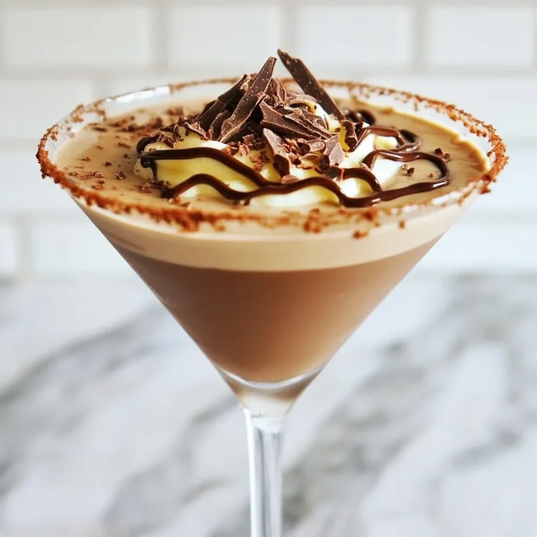 - 1 cup full-fat coconut milk - ¼ cup unsweetened cocoa powder - ¼ cup pure maple syrup - 1 teaspoon pure vanilla extract - 2 tablespoons chocolate syrup (plus extra for drizzling) - Crushed ice - Shaved chocolate or cacao nibs for garnish - Unsweetened cocoa powder for rimming the glass To make a Baileys Chocolate Martini, start with your ingredients. Full-fat coconut milk gives a rich base. Use unsweetened cocoa powder to pack in that chocolate punch. Pure maple syrup adds sweetness, balancing the cocoa. I like to add pure vanilla extract for warmth. Chocolate syrup is a must, adding a silky touch. You’ll want crushed ice to chill your drink. For garnish, shaved chocolate or cacao nibs look lovely on top. Lastly, rimming the glass with cocoa powder adds style. Each ingredient plays a role. Coconut milk makes it creamy. Cocoa and chocolate syrup bring the chocolate goodness. Maple syrup sweetens without being too heavy. The vanilla ties it all together. Together, these ingredients create a dreamy cocktail that feels special. {{ingredient_image_2}} Start by getting your martini glass ready. First, take a small amount of coconut milk and rub it around the rim. This will help the cocoa powder stick. Next, dip the rim into a plate of cocoa powder. Rotate the glass to coat it evenly. This step adds a rich touch to your drink. Now it’s time to mix the core ingredients. In a cocktail shaker, combine 1 cup of full-fat coconut milk, ¼ cup of unsweetened cocoa powder, ¼ cup of pure maple syrup, 1 teaspoon of pure vanilla extract, and 2 tablespoons of chocolate syrup. These flavors blend to create a creamy delight. Next, fill the shaker with crushed ice. Make sure to leave enough room for shaking. Seal the shaker tightly to avoid spills. Shake the mixture vigorously for about 15 seconds. This step chills the drink and combines all the flavors well. Now, pour the creamy chocolate mixture into the prepared martini glass. Use a fine mesh strainer for a smooth flow. Before pouring, drizzle some chocolate syrup along the inside of the glass. This creates a nice design. Finally, garnish your martini with fresh shaved chocolate or cacao nibs. This adds a lovely crunch and makes it look fancy. Rimming your glass makes your drink look great and adds flavor. To rim with cocoa powder, follow these steps: - Use a small amount of coconut milk to wet the rim of the glass. - Dip the rim into a plate filled with cocoa powder. - Rotate the glass gently to cover the rim evenly. This method gives you a rich taste as you sip your Baileys Chocolate Martini. You can adjust the taste to fit your style. Here are a few tips: - Use more or less maple syrup for sweetness. - Add extra cocoa powder for a stronger chocolate flavor. - For a twist, try adding a splash of coffee or espresso. These changes can make your drink perfect for your taste buds. Prepping ahead can save you time. Here’s how to get ready: - Mix the coconut milk, cocoa powder, maple syrup, vanilla, and chocolate syrup in advance. - Store the mix in the fridge until you are ready to shake and serve. - Prepare your glasses by rimming them with cocoa powder before guests arrive. Doing this lets you enjoy more time with your friends while serving up a delicious drink. Pro Tips Chill Your Ingredients: For the best results, use chilled coconut milk and chocolate syrup. This ensures your martini stays cold longer and enhances the creamy texture. Experiment with Sweeteners: If you prefer a different sweetness level, you can substitute the pure maple syrup with agave syrup or honey, depending on your taste preferences. Layer Your Flavors: For an extra dimension of flavor, consider adding a splash of espresso or coffee liqueur to your mixture for a mocha twist. Presentation Matters: Take your time with the chocolate syrup drizzle. A well-done design not only looks beautiful but also adds an extra layer of chocolatey goodness with every sip. {{image_4}} You can switch up the milk in your Baileys Chocolate Martini. Almond milk, oat milk, or cashew milk work great too. Each type adds its own unique flavor and texture. Almond milk gives a nutty taste. Oat milk adds a creamy body. Cashew milk can make it richer. Just make sure to use unsweetened versions to keep the balance right. Want to elevate your drink? Try adding other liqueurs or spirits. A splash of coffee liqueur adds depth. Vanilla or hazelnut liqueur gives a sweet twist. You can even try a bit of whiskey for a bold flavor. Mix and match to find your perfect blend. Each liqueur brings its own charm to the mix. Get creative with seasonal flavors for your Baileys Chocolate Martini. Around the holidays, add peppermint extract for a festive touch. During fall, a dash of pumpkin spice can warm up your drink. For summer, think about a splash of orange liqueur. These small changes can transform your cocktail for any occasion. Enjoy the fun of experimenting! If you have extra Baileys Chocolate Martini mix, store it in the fridge. Use a clean glass jar or a tightly sealed container. Keep it away from strong smells. This helps maintain its rich flavor. Before serving again, give it a good shake. You want to make sure it mixes well again. The mix stays fresh for about three days. After that, the flavors may start to fade. If you notice any separation, just shake it up. Always check for any odd smells or changes in color. If it looks or smells off, throw it away. You can pre-mix the ingredients. Combine everything except the ice. Put the mix in the fridge for up to two days. When you're ready to serve, just add ice and shake. This saves time when you want to enjoy a drink quickly. You can use almond milk, oat milk, or soy milk. These options work well. If you need a thick texture, try using cashew cream. Each milk has its own taste. Almond milk adds a nutty flavor, while oat milk is creamy. Choose what fits your diet best. Yes, you can use other chocolate syrups. Brands vary in taste and sweetness. Some syrups are richer, while others are lighter. If you want a dark chocolate flavor, try a dark chocolate syrup. For a sweeter taste, go for milk chocolate syrup. Taste the syrup before adding it to your drink. Yes, this cocktail is vegan-friendly. It uses coconut milk, cocoa powder, and maple syrup. Baileys Irish Cream offers a vegan version too. Just check the label to be sure. This drink fits well into a vegan diet. You can find Baileys Irish Cream at most grocery stores. Check the liquor section. You can also buy it online. Many retailers offer delivery. Look for special deals or discounts. We explored how to create a delicious Baileys Chocolate Martini. You learned about the key ingredients, like coconut milk and cocoa powder, and the simple steps to make it. I shared tips for rimming glasses and enhancing flavors. You can even try fun variations or store leftovers properly. Remember, with a few tweaks, you can customize this drink to fit your taste. Enjoy making this treat at home and impress your friends!