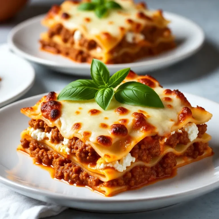 To make a great Million Dollar Lasagna, you need: - 12 lasagna noodles - 2 tablespoons olive oil - 1 pound ground beef - 1 pound Italian sausage, casing removed - 1 medium onion, finely chopped - 4 cloves garlic, minced - 1 can (28 oz) crushed tomatoes - 1 can (15 oz) tomato sauce - 2 tablespoons tomato paste - 2 teaspoons dried oregano - 1 teaspoon dried basil - 1 teaspoon sugar - Salt and pepper to taste - 15 oz ricotta cheese - 1 large egg - 2 cups shredded mozzarella cheese - 1 cup grated Parmesan cheese - Fresh basil leaves for garnish For a lovely finish, consider these garnishes: - Extra marinara sauce for drizzling - Chopped fresh parsley - More grated Parmesan cheese - Fresh basil leaves Choosing the best ingredients makes a big difference. Here are some tips: - Select fresh herbs for a brighter taste. - Pick high-quality cheese for creaminess and flavor. - Use lean meat to keep the dish light. - Look for good brands of canned tomatoes for rich flavor. - Choose organic or local produce when possible. These choices make your lasagna tasty and hearty. Enjoy the cooking process and let your ingredients shine! {{ingredient_image_2}} Preheat your oven to 375°F (190°C). This step gets your oven ready for baking. In a large pot, bring water to a boil. Then, add 12 lasagna noodles to the pot. Cook them according to the package instructions. You want them to be al dente. After cooking, drain the noodles and rinse them with cold water. This stops the cooking process. Set the noodles aside for later. In a large skillet, heat 2 tablespoons of olive oil over medium heat. Add 1 pound of ground beef and 1 pound of Italian sausage. Cook until they are browned and fully cooked, about 5-7 minutes. Use a wooden spoon to break the meat into smaller pieces while cooking. Next, add 1 chopped medium onion and 4 minced garlic cloves. Sauté these for 3-4 minutes until the onion is soft. Then, stir in 1 can of crushed tomatoes, 1 can of tomato sauce, and 2 tablespoons of tomato paste. Add 2 teaspoons of dried oregano, 1 teaspoon of dried basil, and a teaspoon of sugar. Season with salt and pepper. Let the sauce simmer for 15 minutes, stirring occasionally. In a mixing bowl, combine 15 ounces of ricotta cheese, 1 large egg, and a pinch of salt. Add half of the grated Parmesan cheese to this mixture. Stir well until everything is smooth and creamy. This filling adds a rich layer to your lasagna. In a 9x13-inch baking dish, spread a thin layer of the meat sauce on the bottom. Place 4 lasagna noodles over the sauce. Next, spread half of the ricotta mixture over the noodles. Then, add a generous layer of meat sauce. Sprinkle 1 cup of shredded mozzarella cheese on top. Repeat this layering with more noodles, the remaining ricotta, meat sauce, and another cup of mozzarella. Finish with a final layer of noodles, topped with the rest of the meat sauce, mozzarella, and the remaining grated Parmesan. Cover the baking dish tightly with aluminum foil. This keeps the moisture in as it bakes. Place it in the preheated oven and bake for 25 minutes. After that, carefully remove the foil. Bake for an additional 15-20 minutes until the cheese is bubbling and golden brown. Once out of the oven, let the lasagna cool for 10-15 minutes. This helps set the layers, making it easier to slice. Garnish each serving with fresh basil leaves for extra flavor. To get that gooey, stretchy cheese we all love, use fresh mozzarella. It melts better than pre-shredded cheese. Shred it yourself for the best melt. Also, mix in some grated Parmesan for extra flavor. When layering, spread cheese evenly across the top. Cover the lasagna with foil while baking to keep moisture in. Remove the foil during the last few minutes to let the cheese brown nicely. To boost flavor, use fresh herbs when possible. Fresh basil adds a lovely taste. You can also try adding red pepper flakes for a kick. A pinch of nutmeg in the ricotta mixture makes it richer. Don't forget to taste your sauce as you cook. Adjust salt and pepper to your liking. Remember, layers of flavor make each bite exciting. One big mistake is overcooking the noodles. Cook them just until al dente; they will continue to cook in the oven. Another mistake is not letting the lasagna rest before serving. Allow it to cool for about 10-15 minutes. This helps the layers set and makes slicing easier. Lastly, don’t skimp on the cheese. Cheese is key to a delicious lasagna! Pro Tips Use Fresh Ingredients: For the best flavor, opt for fresh herbs and high-quality meats. Fresh basil and oregano can elevate the taste of your sauce significantly. Let It Rest: Allow the lasagna to cool for 10-15 minutes before slicing. This helps the layers set, making it easier to serve without falling apart. Experiment with Cheese: Feel free to mix different types of cheese in the layers. Adding provolone or fontina can give your lasagna a unique twist. Make It Ahead: Lasagna can be assembled a day in advance and stored in the refrigerator. Just add a few extra minutes to the baking time if cooking from cold. {{image_4}} You can easily make a vegetarian version of Million Dollar Lasagna. Just swap the meat for vegetables. I love using mushrooms, spinach, and zucchini. Chop them up and sauté them like you would the meat. This adds flavor and keeps the dish hearty. You can also add some cooked lentils or chickpeas for protein. Use the same layers of cheese and sauce for that classic taste. For gluten-free Million Dollar Lasagna, you can use gluten-free lasagna noodles. Many brands offer great options now. Check the package for cooking times since they may differ from regular noodles. You can also make your own noodles using rice flour. This dish will still taste amazing and be safe for those with gluten issues. Cheese plays a big role in Million Dollar Lasagna. While mozzarella and Parmesan are classic, you can try others. Consider using ricotta mixed with goat cheese for a tangy twist. Adding provolone can give it a nice flavor boost too. Experimenting with cheese can make each dish unique and fun. Don't be afraid to mix and match to find your favorite combo! To store your leftover lasagna, let it cool completely first. This step helps prevent sogginess. Once cool, cover the dish tightly with plastic wrap or aluminum foil. You can also transfer it to an airtight container. This keeps the flavors fresh for up to four days in the fridge. If you want to freeze lasagna, first slice it into portions. Wrap each slice in plastic wrap, then foil. This double-layer protects against freezer burn. You can freeze lasagna for up to three months. Just remember to label each portion with the date for easy tracking. To reheat frozen lasagna, let it thaw in the fridge overnight. Preheat your oven to 375°F (190°C). Place the lasagna in an oven-safe dish. Cover it with foil to keep it moist. Bake for about 25 minutes or until it’s heated through. For an extra cheesy top, remove the foil for the last 5 minutes. Enjoy every bite! A “Million Dollar” Lasagna stands out due to its rich flavors and creamy layers. It combines ground beef, Italian sausage, and a creamy ricotta filling. The mix of cheeses, like mozzarella and Parmesan, adds to its luxurious taste. This dish is hearty and satisfying, perfect for feeding a crowd. Each bite feels special, making it worth its name. Yes, you can prepare this lasagna ahead of time. Assemble the layers, but do not bake it yet. Cover the dish tightly and store it in the fridge for up to two days. When you're ready to cook, just pop it in the oven. You may need to add a few extra minutes to the baking time. This makes meal prep easy and stress-free. To cut lasagna evenly, let it cool for about 10-15 minutes after baking. This helps the layers set. Use a sharp knife and cut straight down through the layers. You can also use a pizza cutter for clean slices. If you rush this step, the layers may slide apart. Patience is key to a perfect presentation. Lasagna pairs well with several side dishes. A simple green salad adds freshness. Garlic bread is a popular choice for soaking up sauce. Roasted vegetables bring a healthy touch to the meal. You can also serve a light soup, like minestrone, to complement the flavors. Choose sides that balance the richness of the lasagna. Absolutely! You can use ground turkey or chicken instead of beef and sausage. For a vegetarian option, try lentils or mushrooms. These alternatives still give great flavor and texture. Just make sure to season them well for a tasty dish. This way, everyone can enjoy a delicious lasagna! This blog post covered how to make Million Dollar Lasagna from scratch. We discussed key ingredients, step-by-step instructions, and helpful tips. With variations and storage tips, you can customize this dish for anyone. Lastly, I addressed common questions to clear any doubts. Now, you can create this tasty lasagna at home. Enjoy sharing it with friends and family. With practice, you'll impress everyone with your skills!